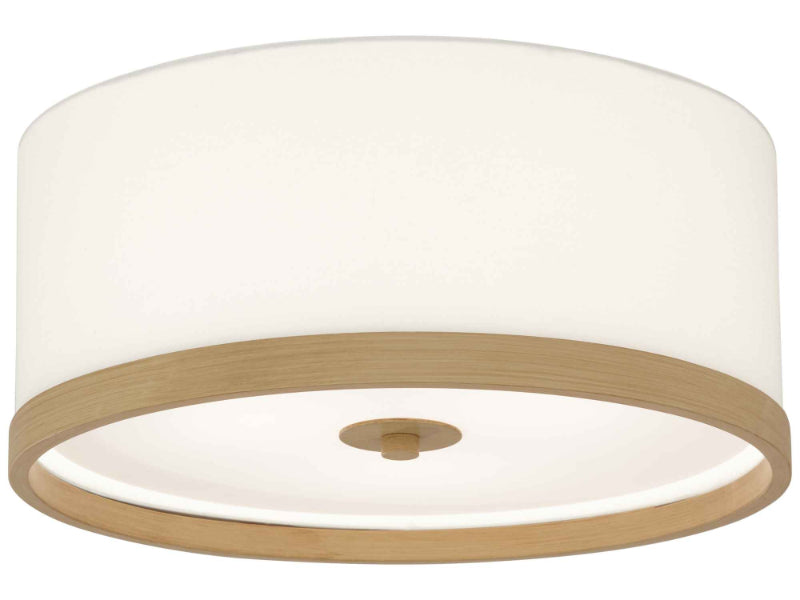 LBY-406 - Ceiling Light Linen Shade Wood Trim  15" Dia.