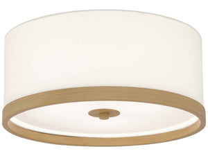 LBY-406 - Ceiling Light Linen Shade Wood Trim  15" Dia.