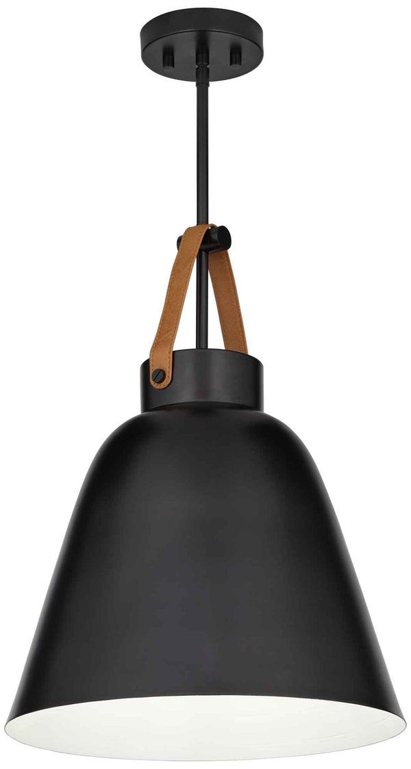 Metal Pendant Matte Black Leather Accent - 40193